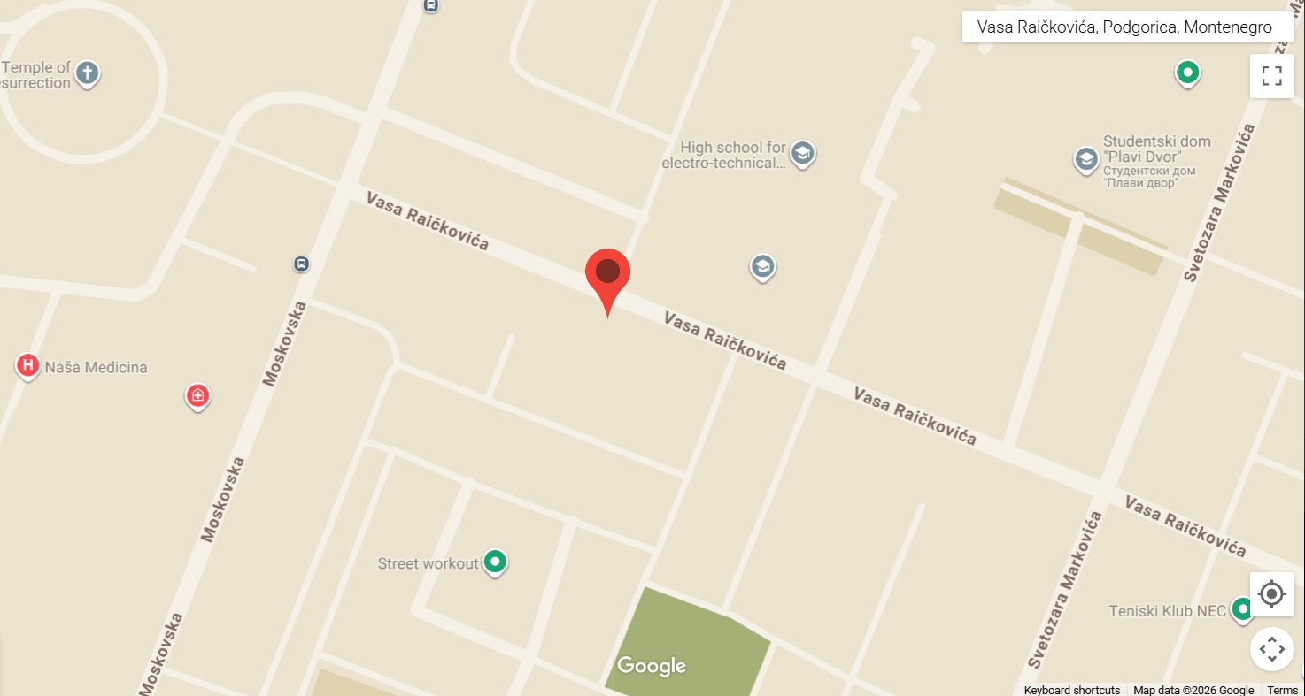 Mapa lokacije Cvjećare Anturijum, Ulica Vasa Raičkovića 39, Podgorica